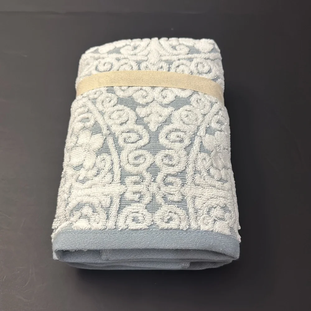 2pc PERI HOME 100% Cotton Hand Towel Set - Bryce Jacquard - Blue Haze